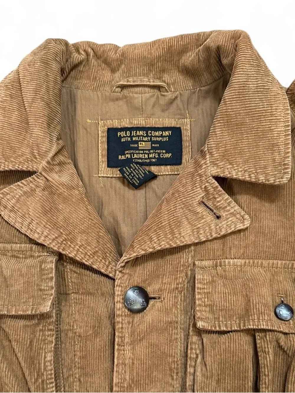 Ralph Lauren Polo Jeans Company Men’s Vintage Military Corduroy Jacket‎ Size L